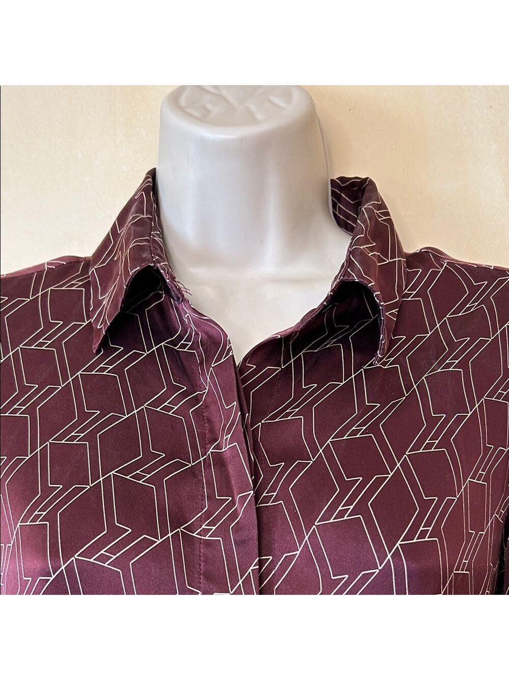 rag & bone Silk Burgundy Long Sleeve Dress with Geometric Pattern size 4 - Picture 2 of 14